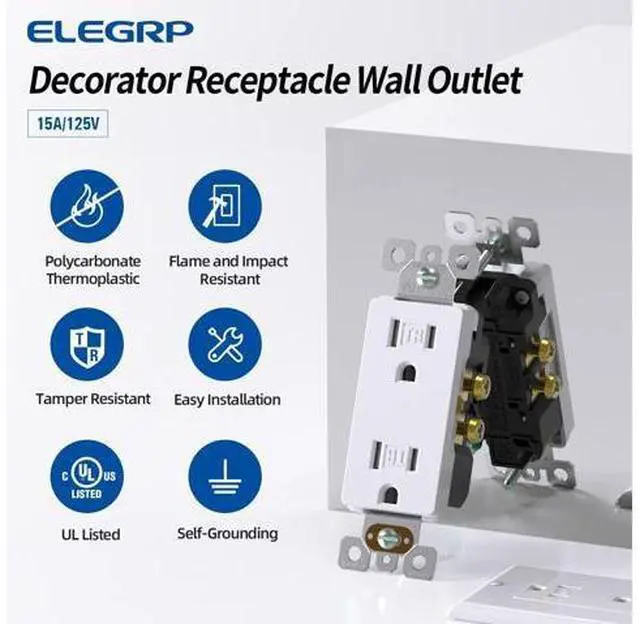 Alt view image 2 of 7 - ELEGRP 15 Amp Tamper Resistant White Electrical Wall Outlet, 125V, UL Listed, 20 Pack