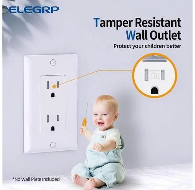 Alt view image 4 of 7 - ELEGRP 15 Amp Tamper Resistant White Electrical Wall Outlet, 125V, UL Listed, 20 Pack