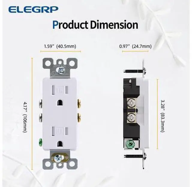 Alt view image 6 of 7 - ELEGRP 15 Amp Tamper Resistant White Electrical Wall Outlet, 125V, UL Listed, 20 Pack