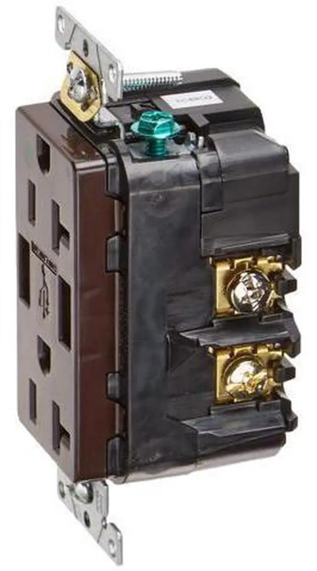 Alt view image 3 of 4 - Leviton 20-Amp Hospital Grade USB Charger/Tamper-Resistant Duplex Receptacle, T5832-HG, Brown
