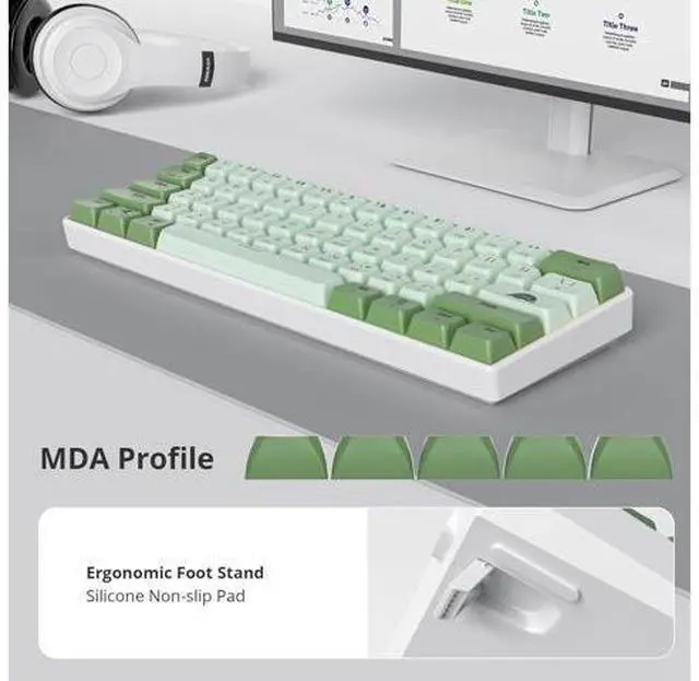 Alt view image 7 of 7 - 60 Percent Gaming Keyboard Green Matcha Keyboard 61 Keys Wired Mechanical Keyboard Red Switch RGB MDA Keycaps for Windows PC Laptop Gamers(61 Matcha)
