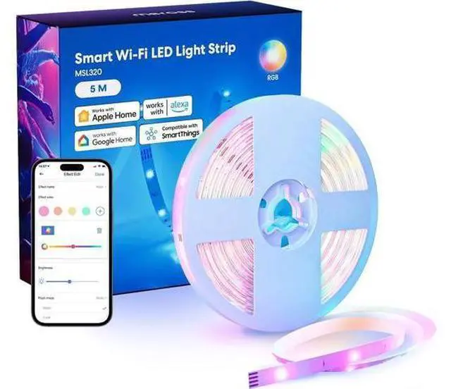Main image of Smart LED Strip Lights Works with HomeKit 16.4ft WiFi RGB Strip Compatible with Siri Alexa&Google and SmartThings App Control Color Changing Led Strips for Bedroom TV