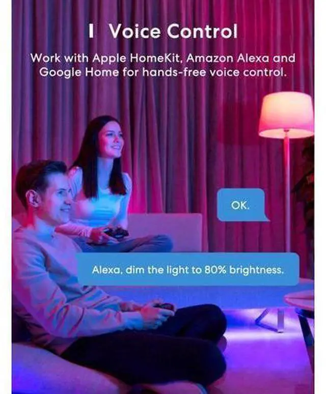Alt view image 4 of 7 - Smart LED Strip Lights Works with HomeKit 16.4ft WiFi RGB Strip Compatible with Siri Alexa&Google and SmartThings App Control Color Changing Led Strips for Bedroom TV