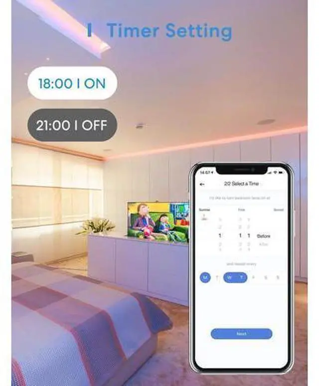 Alt view image 7 of 7 - Smart LED Strip Lights Works with HomeKit 16.4ft WiFi RGB Strip Compatible with Siri Alexa&Google and SmartThings App Control Color Changing Led Strips for Bedroom TV