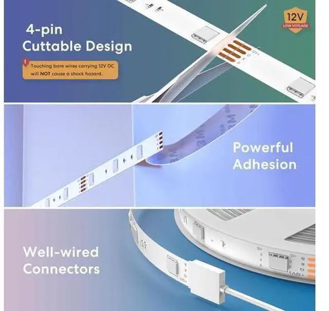 Alt view image 5 of 7 - Smart LED Strip Lights Works with HomeKit 16.4ft WiFi RGB Strip Compatible with Siri Alexa&Google and SmartThings App Control Color Changing Led Strips for Bedroom TV