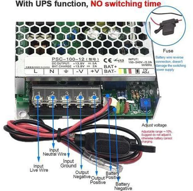 Alt view image 2 of 6 - 100W Uninterruptible Switching Power Supply Ultra Thin Power Supply No Switching Time DC 13.8V/27.6V with High Heat Dissipation(24V)