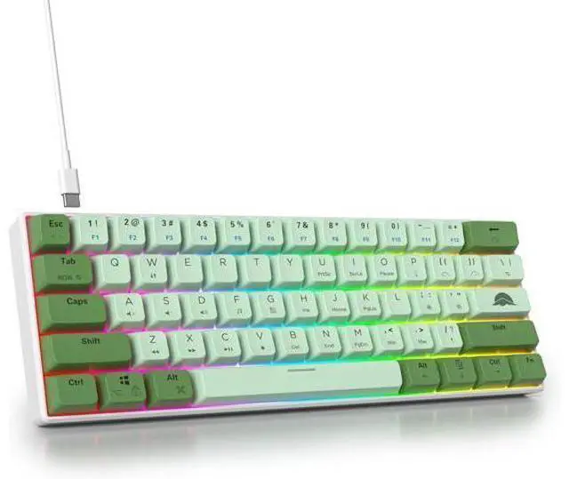Alt view image 2 of 7 - 60 Percent Gaming Keyboard Green Matcha Keyboard 61 Keys Wired Mechanical Keyboard Red Switch RGB MDA Keycaps for Windows PC Laptop Gamers(61 Matcha)