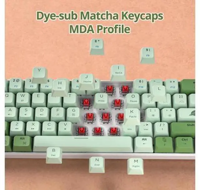 Alt view image 3 of 7 - 60 Percent Gaming Keyboard Green Matcha Keyboard 61 Keys Wired Mechanical Keyboard Red Switch RGB MDA Keycaps for Windows PC Laptop Gamers(61 Matcha)
