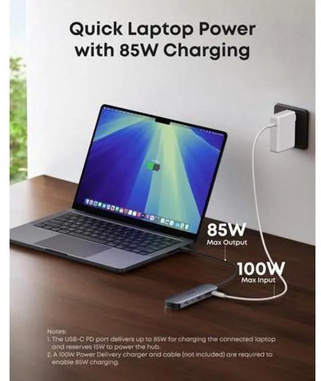 Alt view image 5 of 6 - USB C Hub 7-in-1 Multi-Port USB Adapter for Laptops 4K@60Hz USB C to HDMI Splitter 85W Max Power Delivery 3xUSBA & C 3.0 Data Ports SD/TF Card for Type C Devices (Charger Not Included)