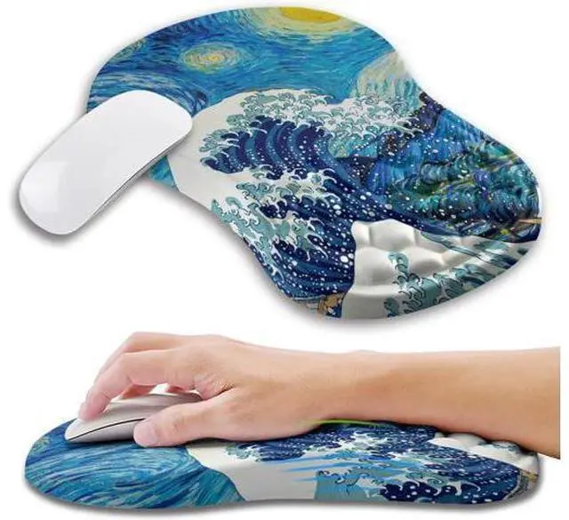 Main image of Ergonomic Mouse Pad Wrist Support with Memory Foam Massage Bulge Carpal Tunnel Pain Relief Mousepad Wrist Rest for Mouse(12x8 inch Wave Starry)