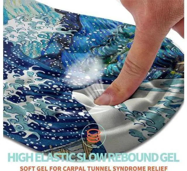 Alt view image 2 of 6 - Ergonomic Mouse Pad Wrist Support with Memory Foam Massage Bulge Carpal Tunnel Pain Relief Mousepad Wrist Rest for Mouse(12x8 inch Wave Starry)