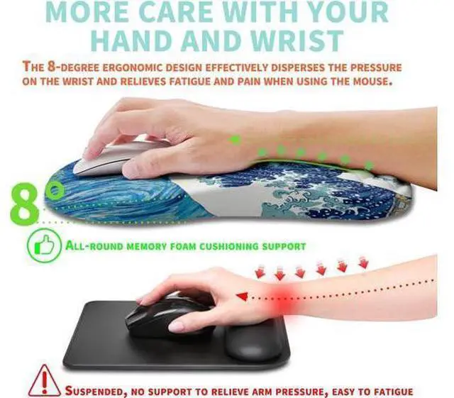 Alt view image 4 of 6 - Ergonomic Mouse Pad Wrist Support with Memory Foam Massage Bulge Carpal Tunnel Pain Relief Mousepad Wrist Rest for Mouse(12x8 inch Wave Starry)