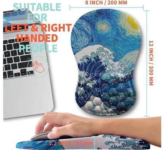 Alt view image 5 of 6 - Ergonomic Mouse Pad Wrist Support with Memory Foam Massage Bulge Carpal Tunnel Pain Relief Mousepad Wrist Rest for Mouse(12x8 inch Wave Starry)