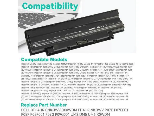 Alt view image 6 of 7 - Fancy Buying J1KND Laptop Battery for Dell N5050 N5010 N5030 N5040 N7010 N7110 N4010 N4110 M5030 M5010 M5110, Vostro 3450 3550 3750 3550N