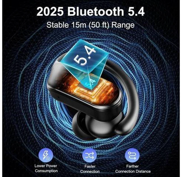 Alt view image 2 of 7 - Wireless Earbuds Sports Bluetooth 5.4 Headphones IPX8 Waterproof 70H Over Ear Buds with Deep Bass Sound 4 ENC Noise Cancelling Mics USB-C Fast Charging Earphones with Earhooks for Workout/Running