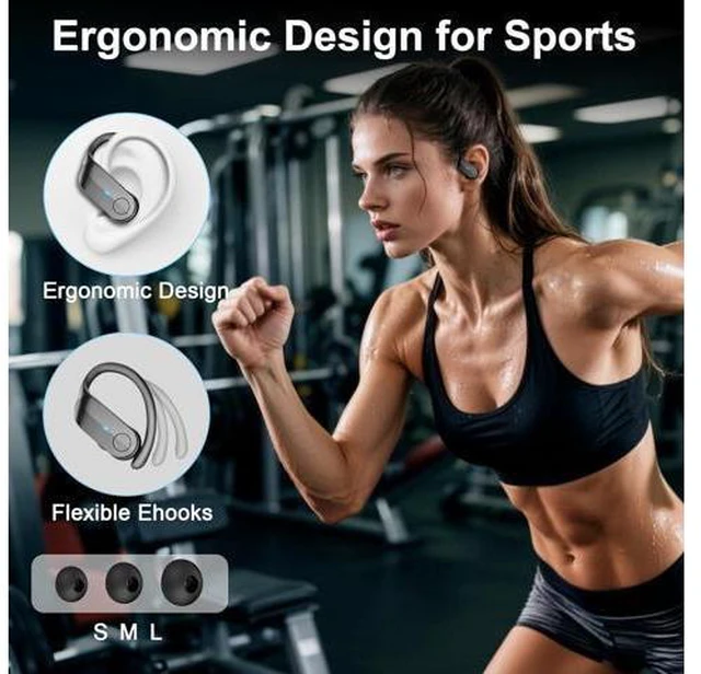 Alt view image 6 of 7 - Wireless Earbuds Sports Bluetooth 5.4 Headphones IPX8 Waterproof 70H Over Ear Buds with Deep Bass Sound 4 ENC Noise Cancelling Mics USB-C Fast Charging Earphones with Earhooks for Workout/Running