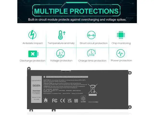 Alt view image 5 of 7 - ASUNCELL 56WH 33YDH Battery Dell for Dell Inspiron 17 7000 7786 7779 7773 7778 G3 3579 3779 G5 5587 G7 7588 15 7577 Latitude 13 3380 14 3490 15 3590 3580 99NF2 PVHT1 P72F P30E 81PF3 081PF3 P30E001