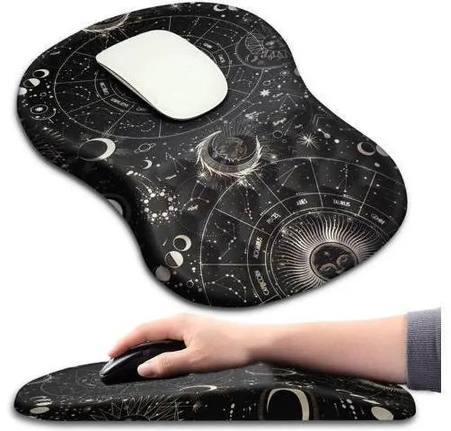 Main image of Ergonomic Mouse Pad Wrist Support with Massage Design Wrist Rest Pain Relief Mousepad with Memory Foam&Non-Slip PU Base Mouse Pads for Wireless Mouse (12x8 inch Tarot Constellation)