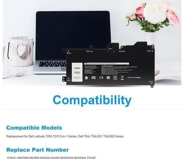 Alt view image 3 of 7 - Futurebatt 1FKCC Laptop Battery Compatible with Dell Latitude 7200 7210 2-in-1 Series T04J T04J001 T04J002 T5H6P 09NTKM 9NTKM 0D9J00 D9J00 0KWWW4 KWWW4