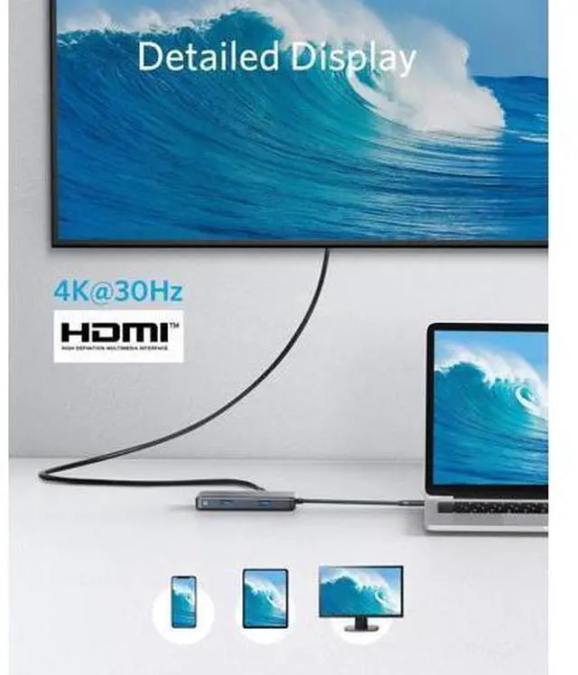 Alt view image 4 of 7 - USB C Hub 7-in-1 USB C Adapter with 4K HDMI 60W Power Delivery 1Gbps Ethernet 2 3.0 Ports SD and microSD Card Readers for MacBook Pro and Other Laptops
