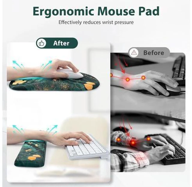 Alt view image 2 of 6 - 3 in 1 Ergonomic Mousepad and Keyboard Wrist Rest Mouse Pad with Wrist Support Massage Design Keyboard Wrist Rest and Mouse Pad Set for Home Office (Green Bee)