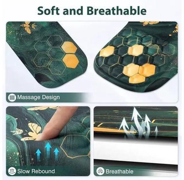 Alt view image 5 of 6 - 3 in 1 Ergonomic Mousepad and Keyboard Wrist Rest Mouse Pad with Wrist Support Massage Design Keyboard Wrist Rest and Mouse Pad Set for Home Office (Green Bee)