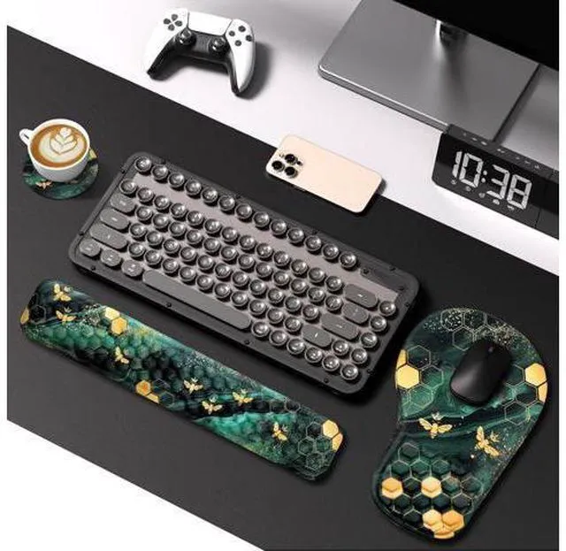 Alt view image 6 of 6 - 3 in 1 Ergonomic Mousepad and Keyboard Wrist Rest Mouse Pad with Wrist Support Massage Design Keyboard Wrist Rest and Mouse Pad Set for Home Office (Green Bee)