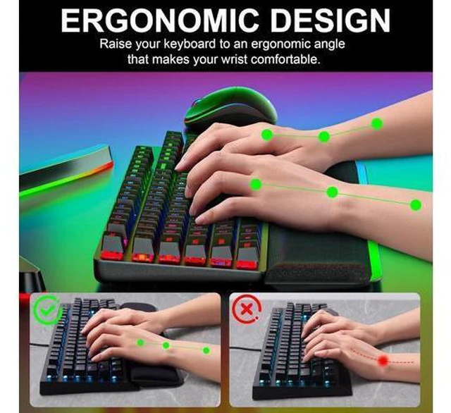 Alt view image 4 of 6 - Computer Keyboard Wrist Rest Pad Ergonomic Soft Memory Foam Wrist Support w/Anti-Slip Rubber Base Black (Ice Silk Cloth 17.48 in*3.54 in*1.1 in)