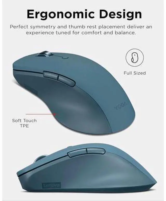 Alt view image 2 of 7 - Yoga Pro Mouse Bluetooth USB-C Rechargable Dual Mode Bluetooth 6 Button Right Handed Design Ergonomic Design Programmable Buttons 2-Way Metal Scroll Wheel Tidal Teal