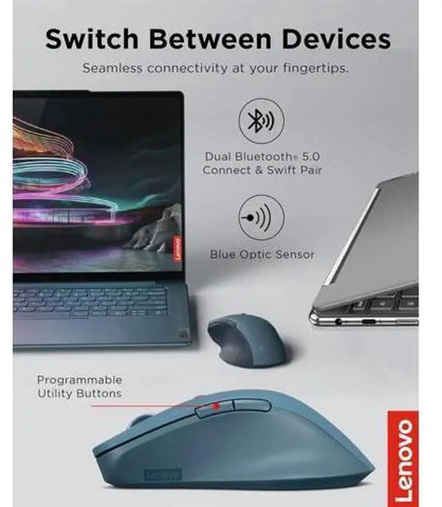 Alt view image 3 of 7 - Yoga Pro Mouse Bluetooth USB-C Rechargable Dual Mode Bluetooth 6 Button Right Handed Design Ergonomic Design Programmable Buttons 2-Way Metal Scroll Wheel Tidal Teal