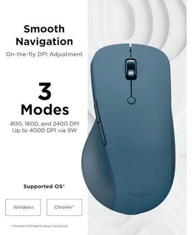 Alt view image 5 of 7 - Yoga Pro Mouse Bluetooth USB-C Rechargable Dual Mode Bluetooth 6 Button Right Handed Design Ergonomic Design Programmable Buttons 2-Way Metal Scroll Wheel Tidal Teal