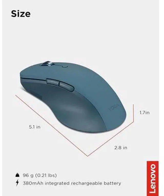 Alt view image 6 of 7 - Yoga Pro Mouse Bluetooth USB-C Rechargable Dual Mode Bluetooth 6 Button Right Handed Design Ergonomic Design Programmable Buttons 2-Way Metal Scroll Wheel Tidal Teal