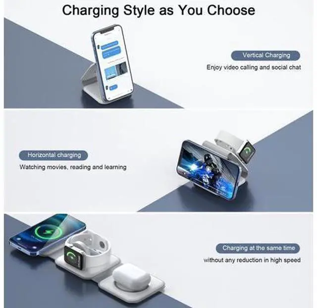 Alt view image 2 of 7 - Wireless Charger 3 in 1 Magnetic Travel Wireless Charging Station Multiple Devices GaN 3 in 1 Charging Station Compatible for iPhone16/15/14/13/Pro/Max iWatch AirPods4/3/2/Pro(Adapter Includes)