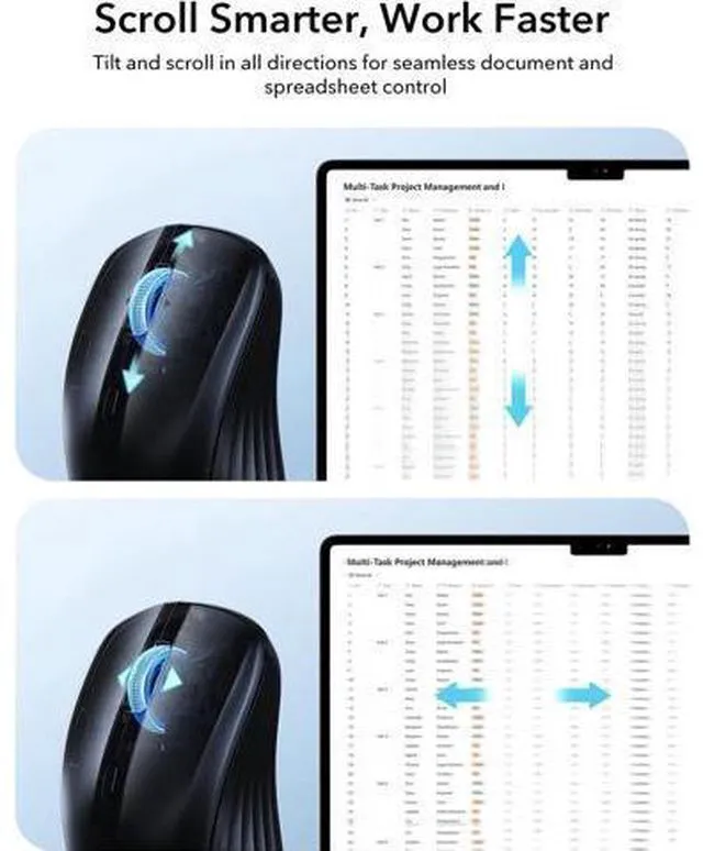 Alt view image 7 of 7 - MagMouse Snap-to-Carry Bluetooth Mouse Rechargeable Wireless Mouse for Laptop with Built-in Charging Cable Reusable Adhesive Holder BT 5.0 + 2.4 GHz Connectivity Silent Ergonomic Black