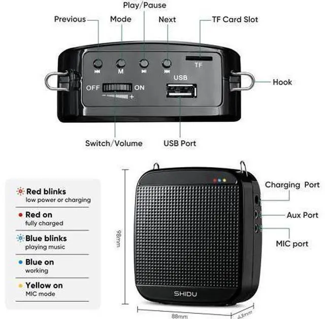 Alt view image 2 of 7 - BONAEVER Wireless Portable Voice Amplifier with UHF Headset Microphone 15W Rechargeable Portable Mini PA Systerm Loudspeaker Speaker for Teachers Fitness In Standructors Yoga Tour Guides