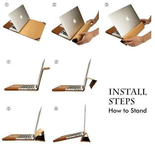 Alt view image 6 of 7 - Macbook Pro 13 inch Case with Retina Display No CD-ROM Premium PU Leather Book Cover Folio Flip Case Sleeve Protective Cover with Stand Function for Apple MacBook Pro 13" Model A1502 A1425