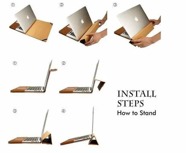 Alt view image 7 of 7 - Macbook Air 13 inch Case Premium Quality PU Leather Book Cover Folio Flip Case laotop Sleeve Protective Cover with Stand Function for Apple Macbook Air 13" Model A1369 / A1466 Case
