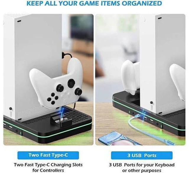 Alt view image 4 of 7 - Cooling Fan for Xbox Series X/S, Controller Charging Station with 2 X 1100 mAh Rechargeable Battery Packs, Cooling Stand Dual Controller Charging Dock with RGB LED Light, 3 USB Ports for Xbox Series X