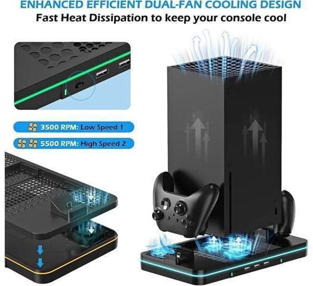 Alt view image 5 of 7 - Cooling Fan for Xbox Series X/S, Controller Charging Station with 2 X 1100 mAh Rechargeable Battery Packs, Cooling Stand Dual Controller Charging Dock with RGB LED Light, 3 USB Ports for Xbox Series X