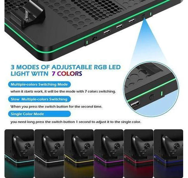 Alt view image 6 of 7 - Cooling Fan for Xbox Series X/S, Controller Charging Station with 2 X 1100 mAh Rechargeable Battery Packs, Cooling Stand Dual Controller Charging Dock with RGB LED Light, 3 USB Ports for Xbox Series X