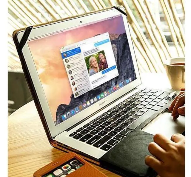 Alt view image 5 of 7 - Macbook Air 13 inch Case Premium Quality PU Leather Book Cover Folio Flip Case laotop Sleeve Protective Cover with Stand Function for Apple Macbook Air 13" Model A1369 / A1466 Case