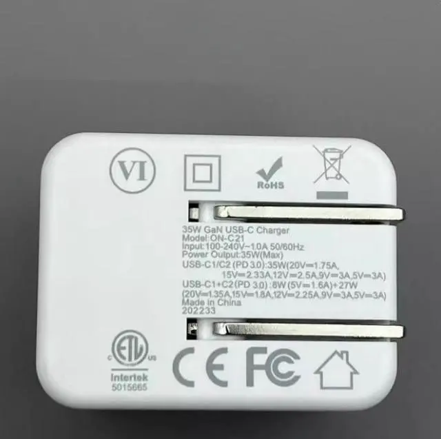 Alt view image 3 of 5 - The ORNARTO dual-C port 35W GaN PD fast charger supports the PPs protocol and iscompatible with iPhone 14/13, iPad,  S22/S21,