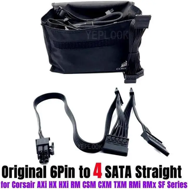 Alt view image 5 of 6 - 6Pin to 4x SATA Straight SSD HDD Power Cable for CORSAIR 1500W 1200W 1000W 850W 750W 650W 550W 500W 450W Type 3 & 4 Modular PSUs