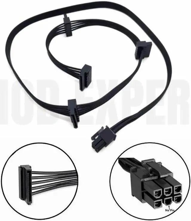 Alt view image 5 of 6 - Original New 6Pin to 4 SATA Angled HDD SSD Power Cable for CORSAIR HX750i HX850i HX1000i HX1200i Modular PSU 18AWG 50+15+15+15CM