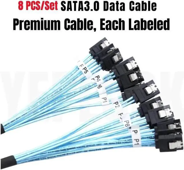 Alt view image 6 of 7 - 8PCS SATA3.0 1M/3Ft SAS 7Pin 6Gbps Data Cable for NAS, Server BTC Mining, Work Station Board, HDD SSD, Optical Drive, Raid Card