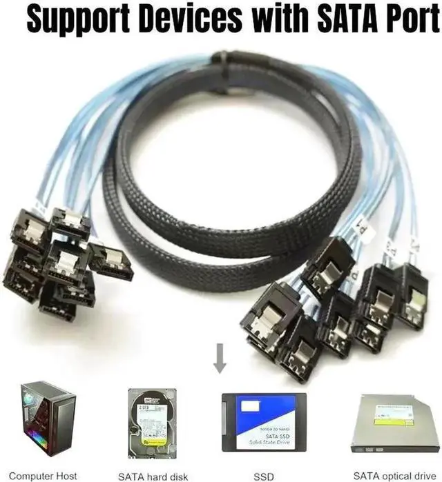 Main image of 8PCS SATA3.0 1M/3Ft SAS 7Pin 6Gbps Data Cable for NAS, Server BTC Mining, Work Station Board, HDD SSD, Optical Drive, Raid Card