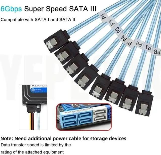 Alt view image 2 of 7 - 8PCS SATA3.0 1M/3Ft SAS 7Pin 6Gbps Data Cable for NAS, Server BTC Mining, Work Station Board, HDD SSD, Optical Drive, Raid Card