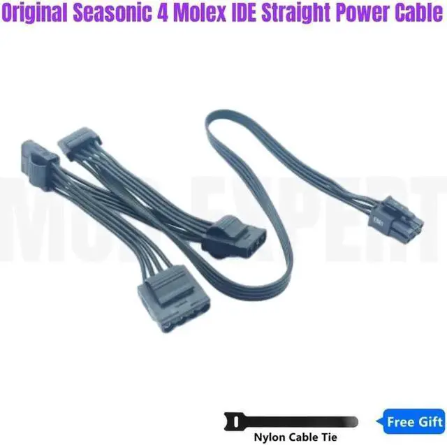 Main image of Original Seasonic 4 Molex IDE Peripheral Straight Modular Power Cable for Seasonic PRIME Platinum 1600W 1300W 1200W 1000W 850W