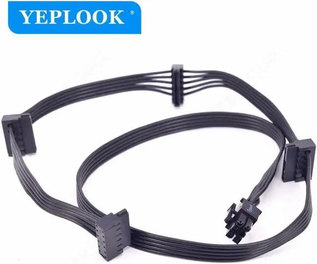 Alt view image 4 of 5 - PCIe 6Pin to 4 SATA 15Pin Male SSD Power Supply Cable For Corsair CXM Series PSU CX850M CX750M CX600M CX500M CX430M 18AWG
