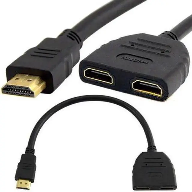Main image of HDMI Male to 2 HDMI Female 1 in 2 out Splitter Converter Adapter Cable Black